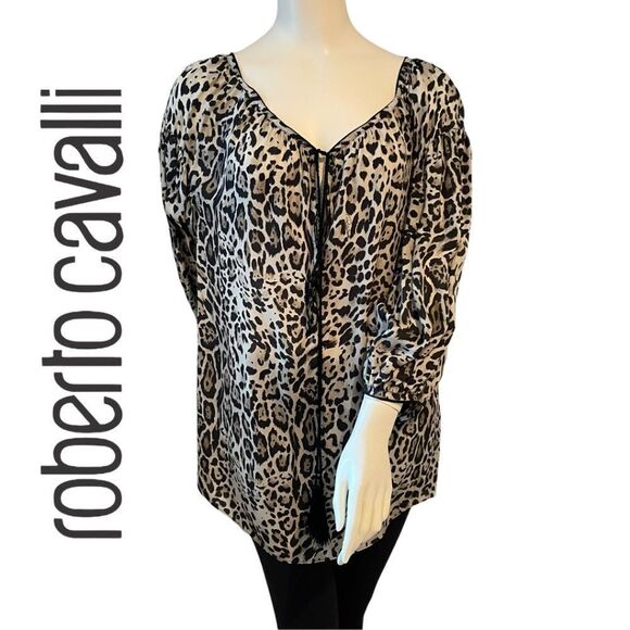 Roberto Cavalli Silk Peasant Blouse Size IT44 US 8-10 Never Worn - Picture 1 of 9